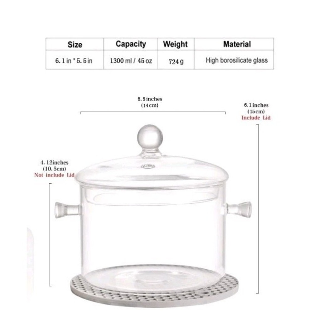 Clear Glass Pot Set for Cooking On Stove - 1.l/45 Fl Oz Glass Cookware Simme... - Picture 2 of 9